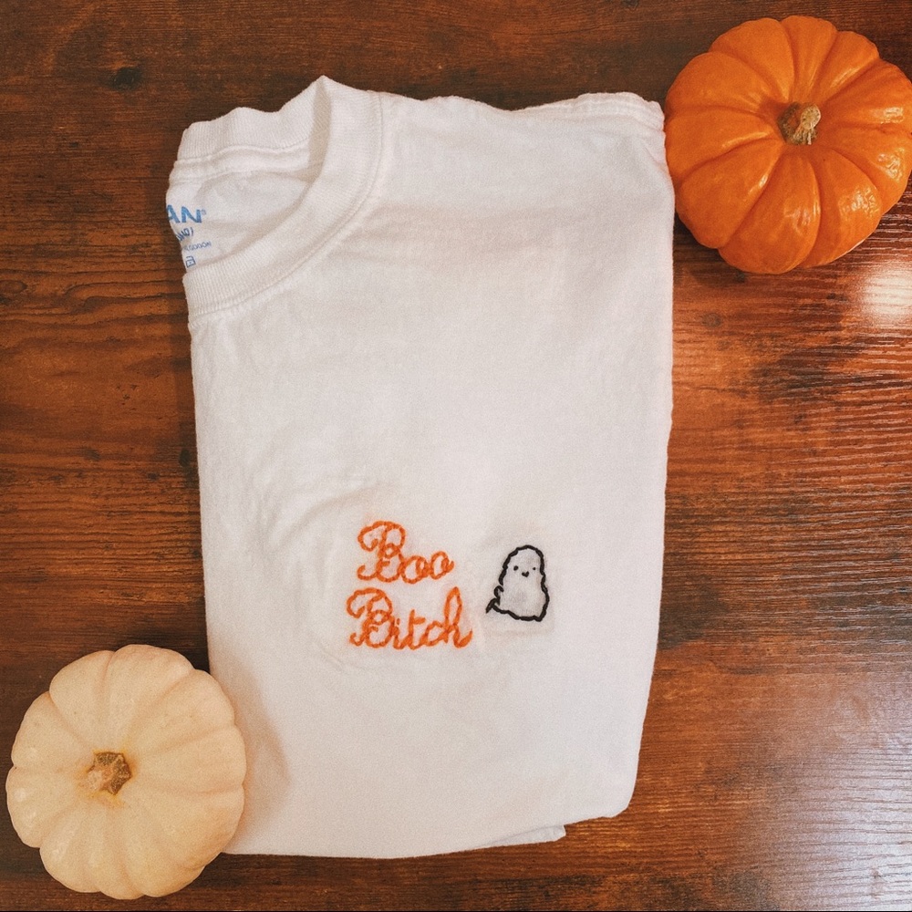Halloween Boo Handmade Embroidered Tee - Picture 2 of 7